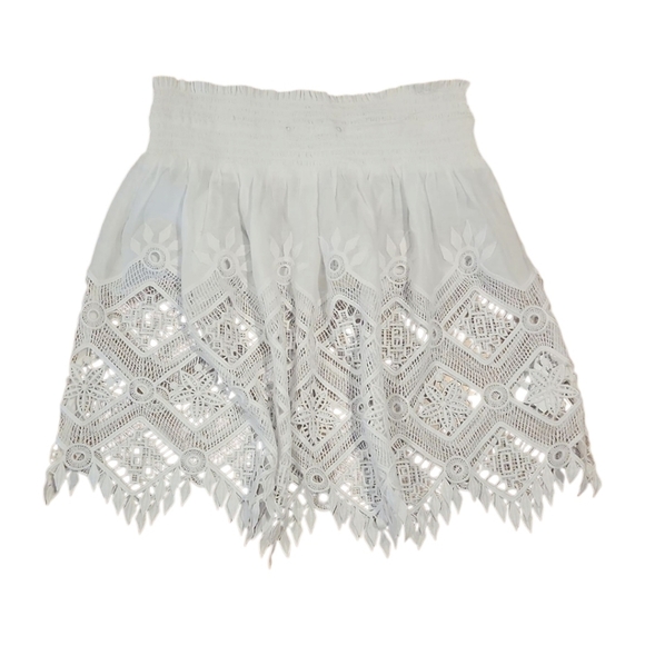 Ramy Brook Swim Cover Up Skirt White Lace Detail And Smocked Waist Mini Skirt - Picture 6 of 11